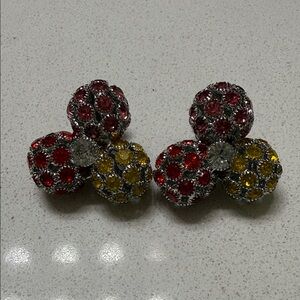 Sassy Jones Red, Pink & Yellow Crystal Cluster Earrings